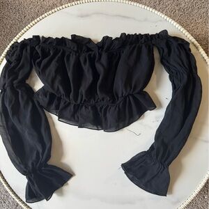 PrettyLittleThing Black Ruffle Blouse